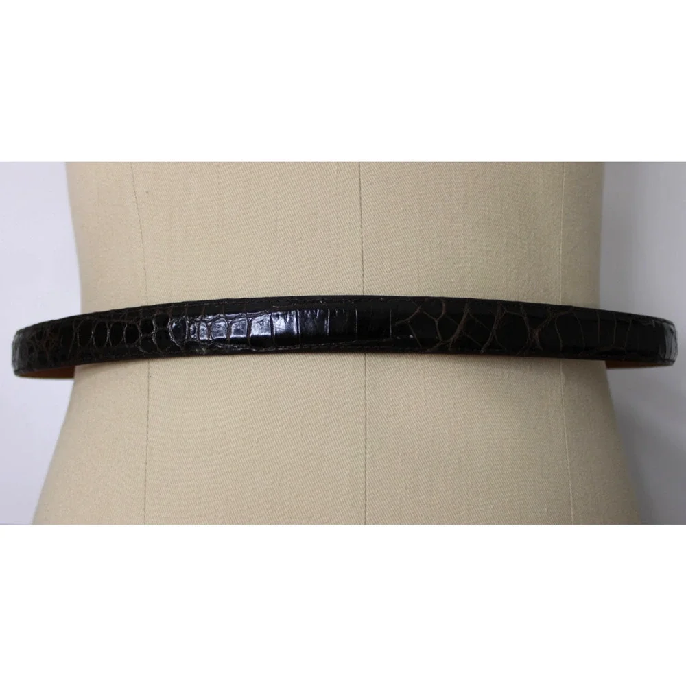 Vintage Brooks Brothers Genuine Alligator Belt Dark Brown USA Size 42 7/8